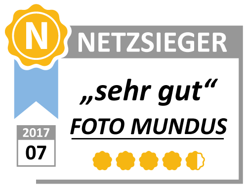 Foto Mundus erhält „Sehr gut“ im Netzsieger-Test 2017 – 4,5 von 5 Sternen Testsiegel von Netzsieger aus dem Jahr 2017 mit der Bewertung „Sehr gut“ für Foto Mundus