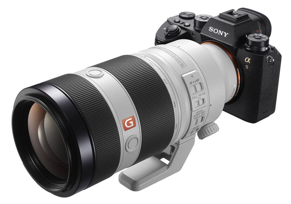 Sony Alpha 9 spiegellose Profikamera mit angesetztem Sony FE 100–400mm F4.5–5.6 GM OSS Telezoomobjektiv