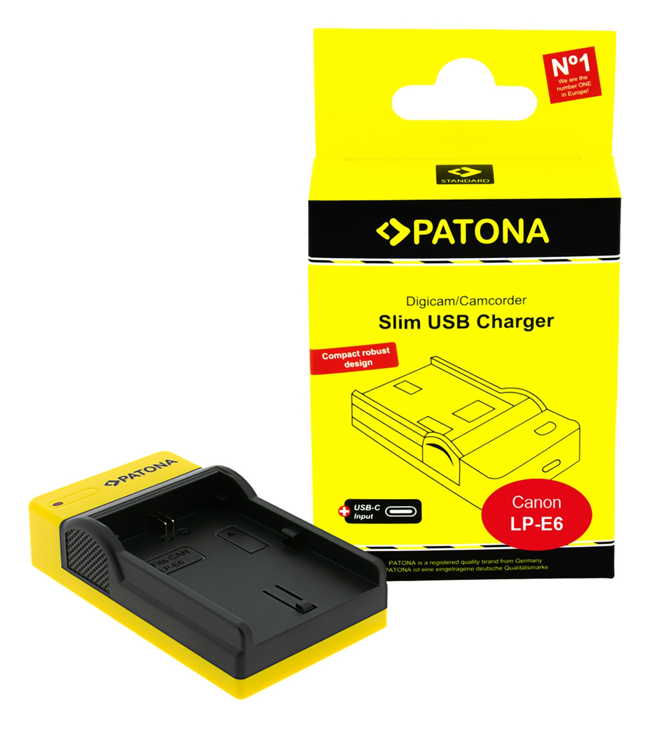 PATONA Slim USB Ladegerät mit USB-C für Canon LP-E6