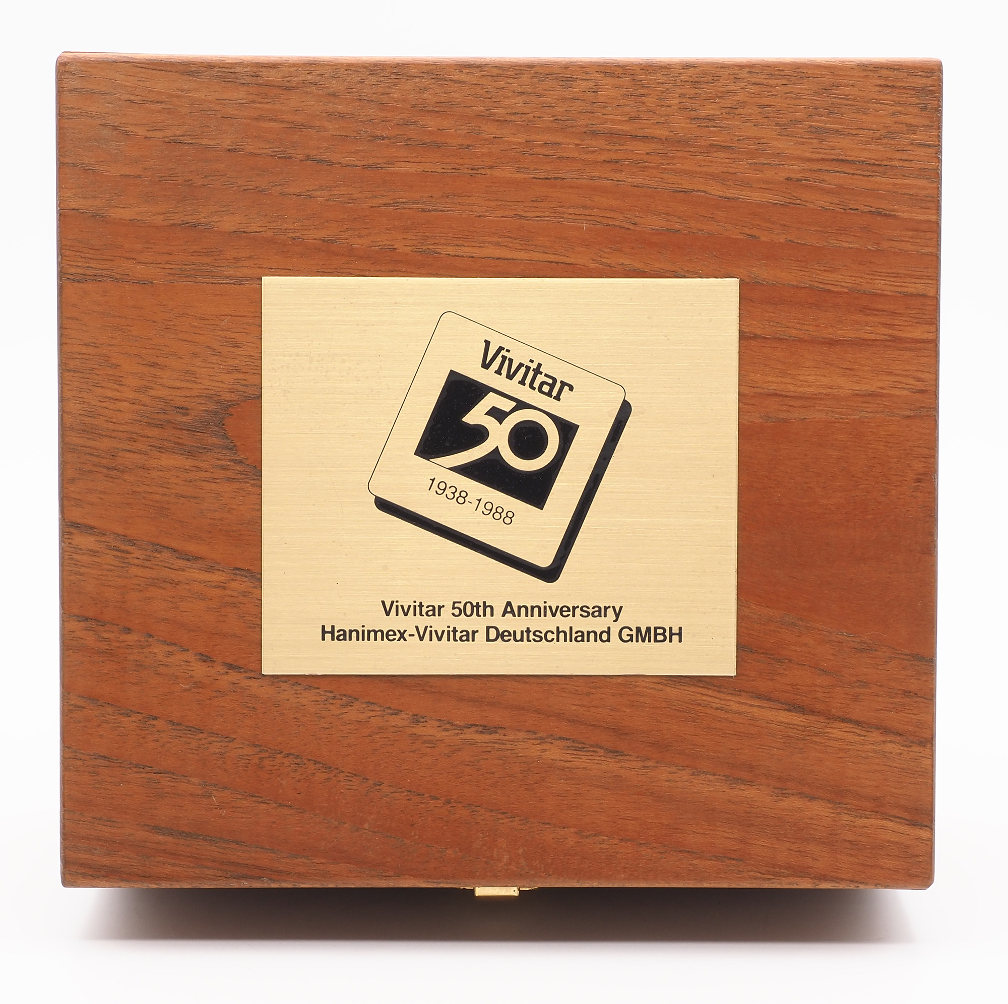  Holzkiste, Holz, Box, Jubiläumsplakette, Vivitar