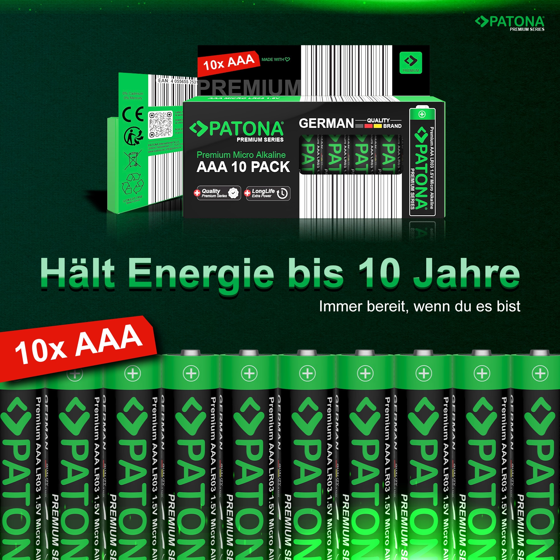 PATONA Premium 10 Stück Alkaline AAA Micro LR03 Batterie