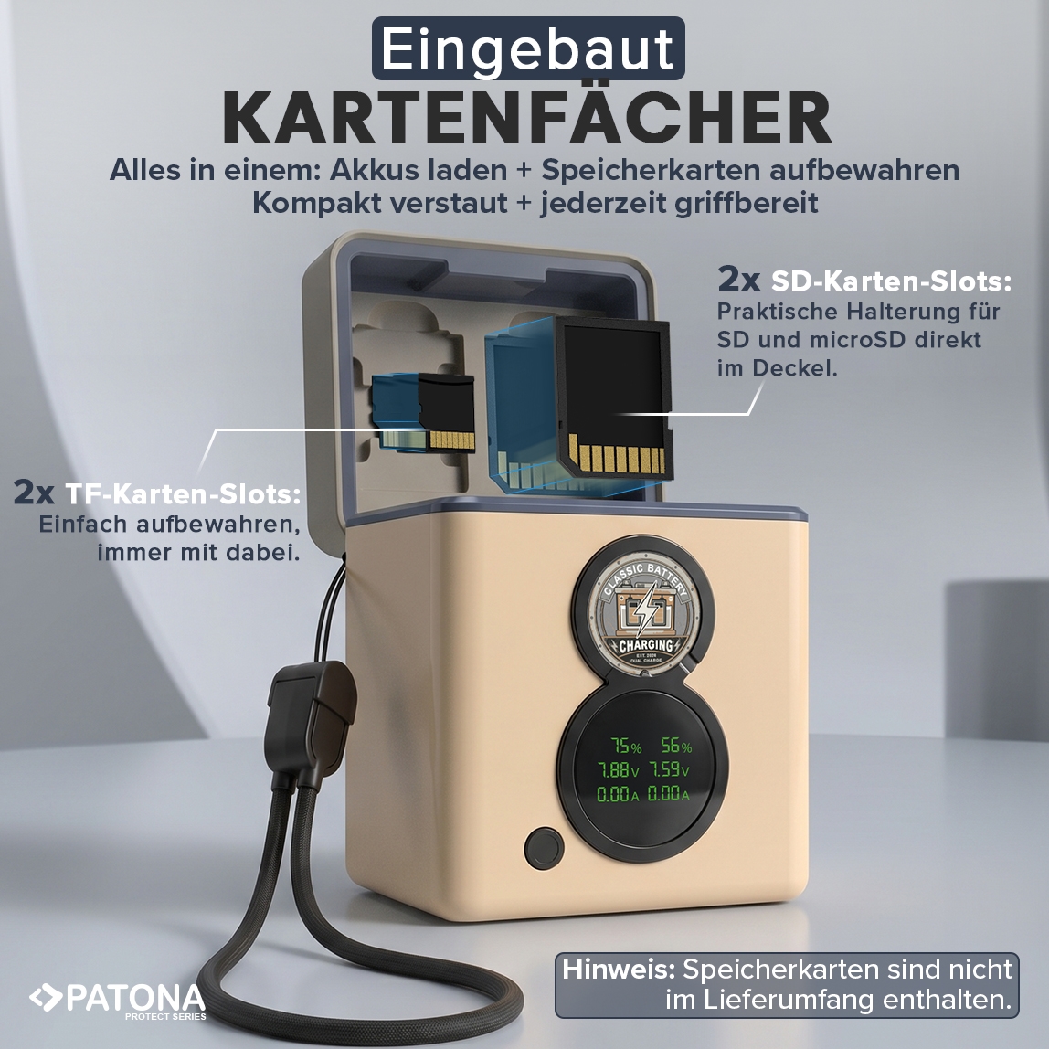 Kartenlade, SD-Karten-Slots, TF-Karten-Slots, tragbares Ladegerät, Batterieanzeige