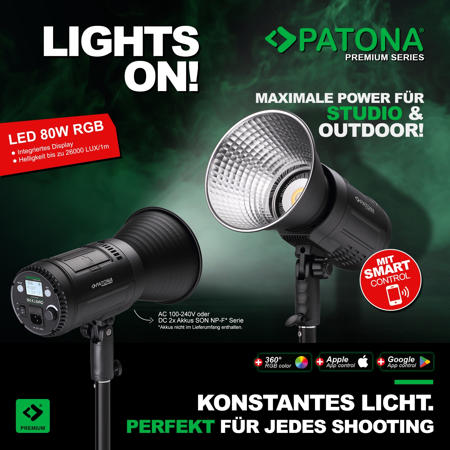 PATONA Premium LED professionelles Fotolicht Videolicht LED 80W RGB