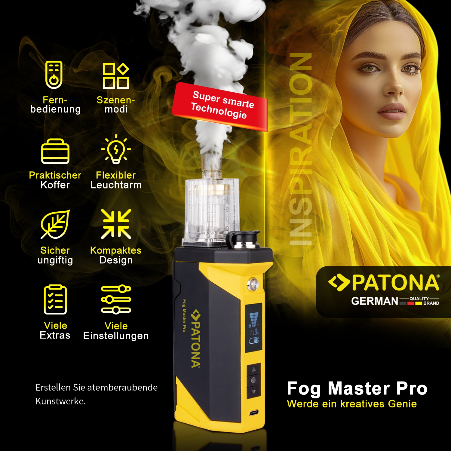 PATONA Fog Master Pro Set portable Nebelmaschine inkl. Zubehör und Koffer