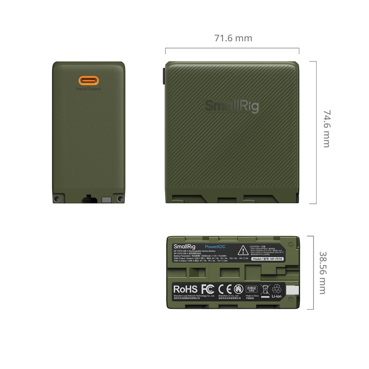 SmallRig 4577 NP-F970 grün, USB-C wiederaufladbarer Akku