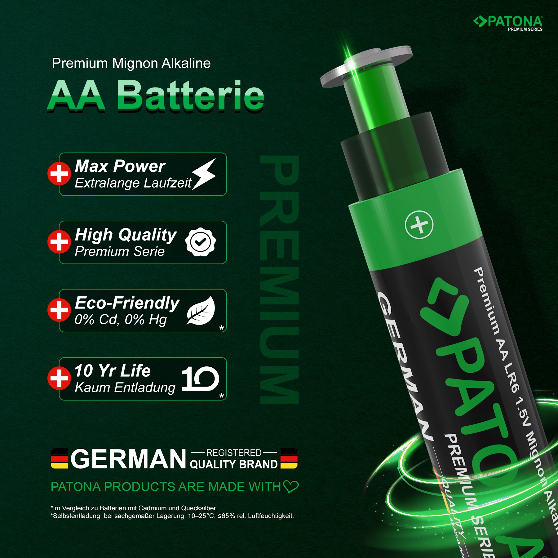 PATONA Premium 10 Stück Alkaline AA Mignon LR06 Batterie