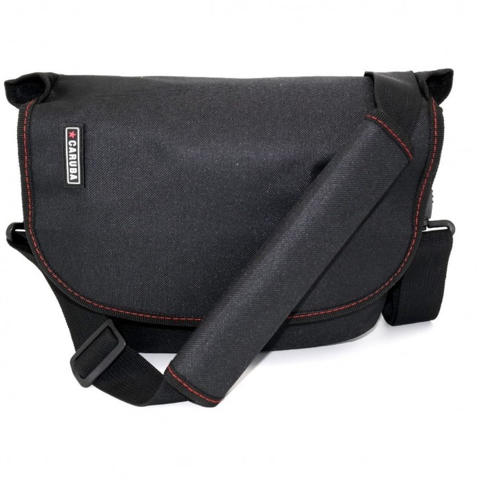 Schultertasche, Umhängetasche, Canvas, Schwarz, Rote Naht