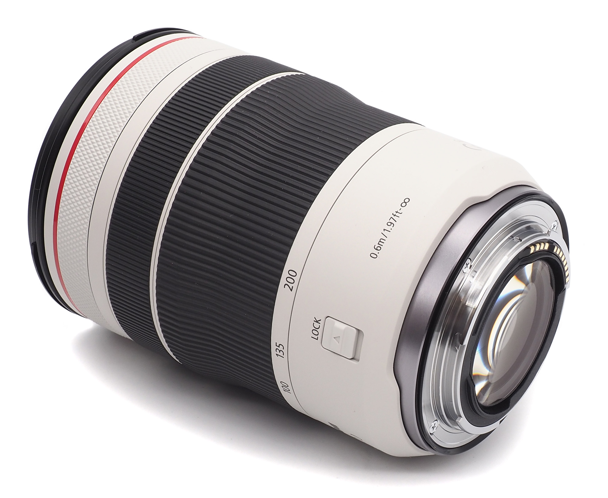 Objektiv, Teleobjektiv, weißer Körper, Metallfassung, Zoomring