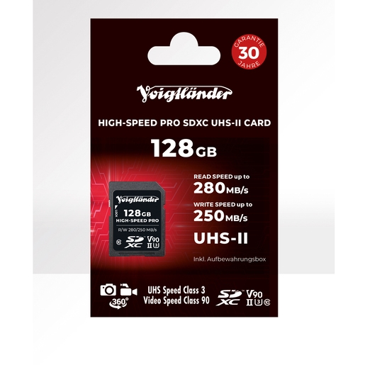 Voigtländer Prof. High-Speed SDXC 128GB, UHS-II, Cl10, U3, V90 (280/250 MB/s)