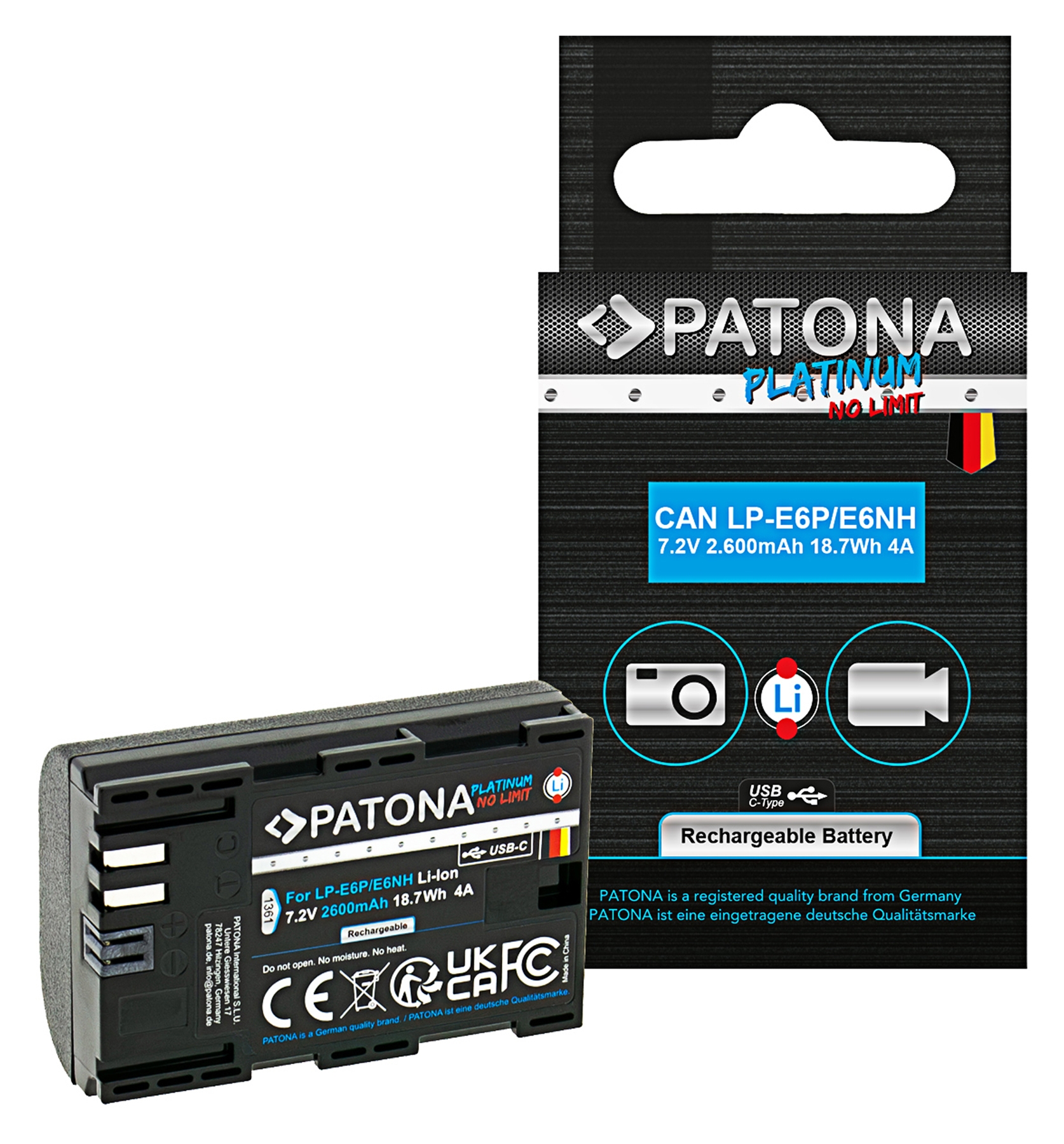 Patona Platinum Akku mit USB-C Input LP-E6P