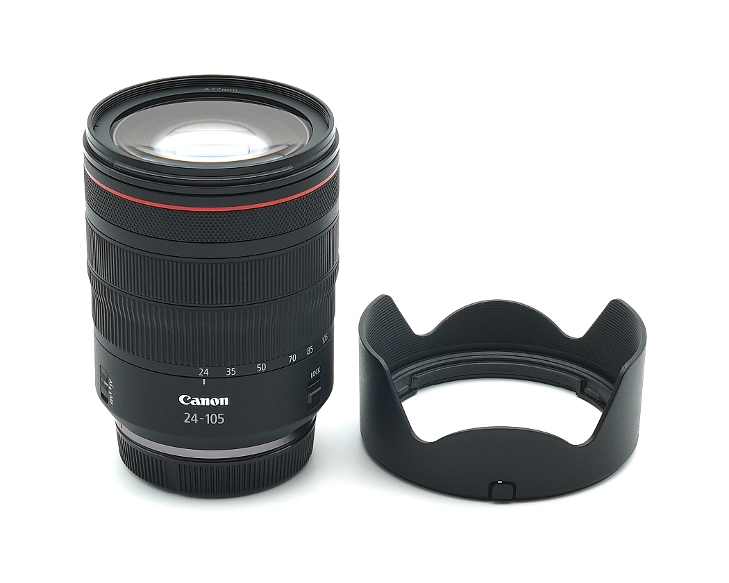 Objektiv, Canon 24-105, Zoomobjektiv, Lensenschirm, Schwarz