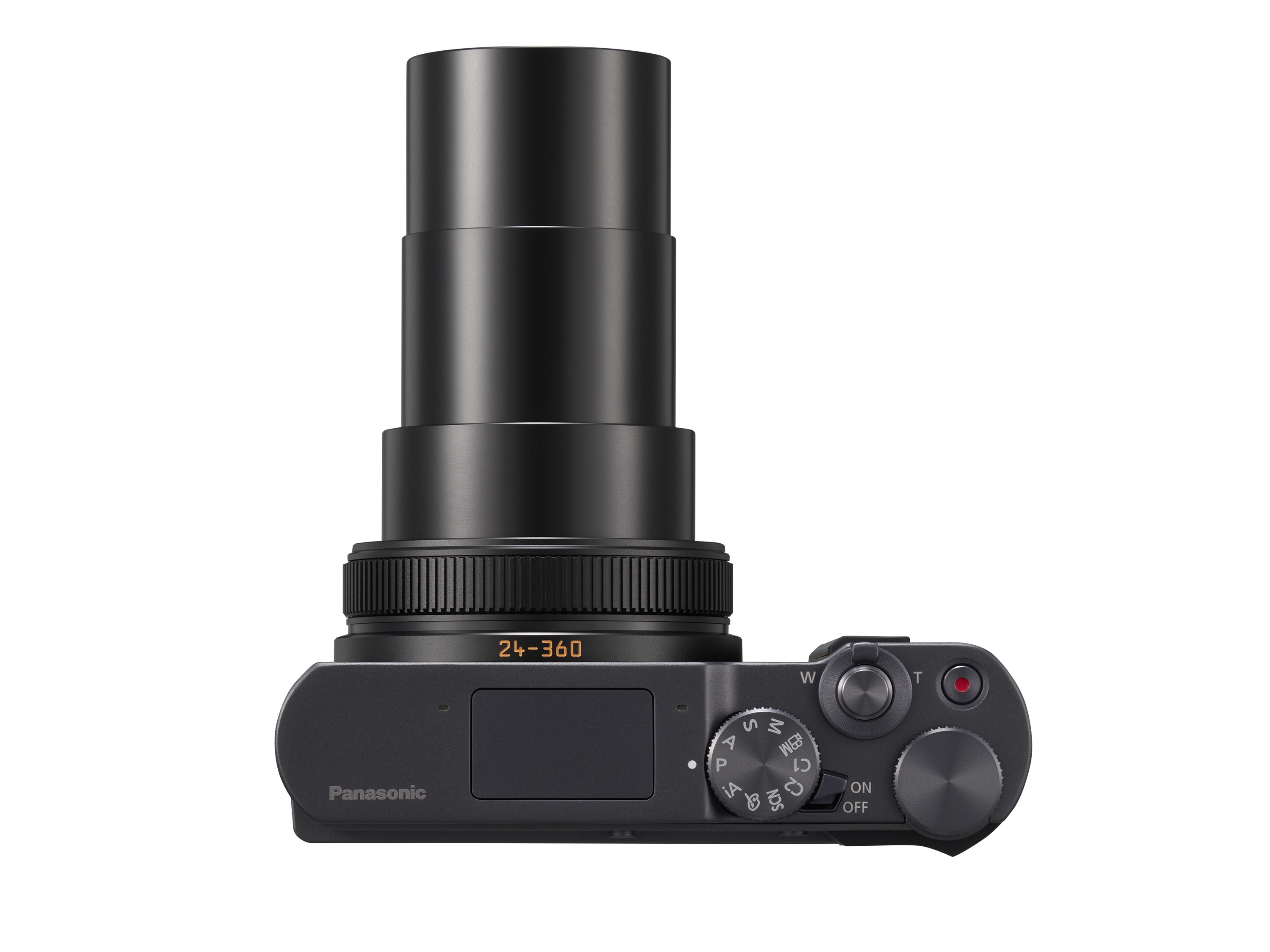 kompakte kamera, schwarzer body, objektiv, zoomen-rand, panasonic