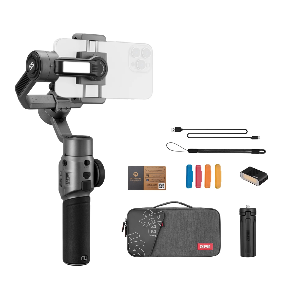 Zhiyun Smooth 5S Combo Kit Gimbal, grau Smartphone Stabilisator inkl. Zubehör