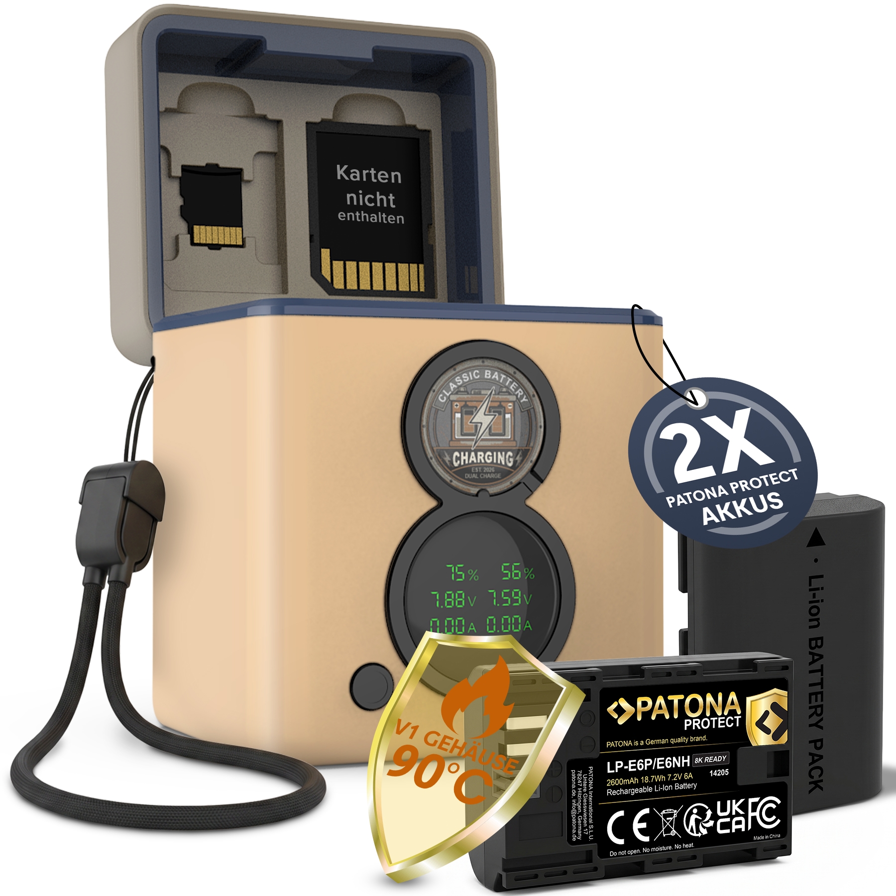 Patona Protect Retro-Ladebox inkl. 2 Akkus LP-E6P/NH
