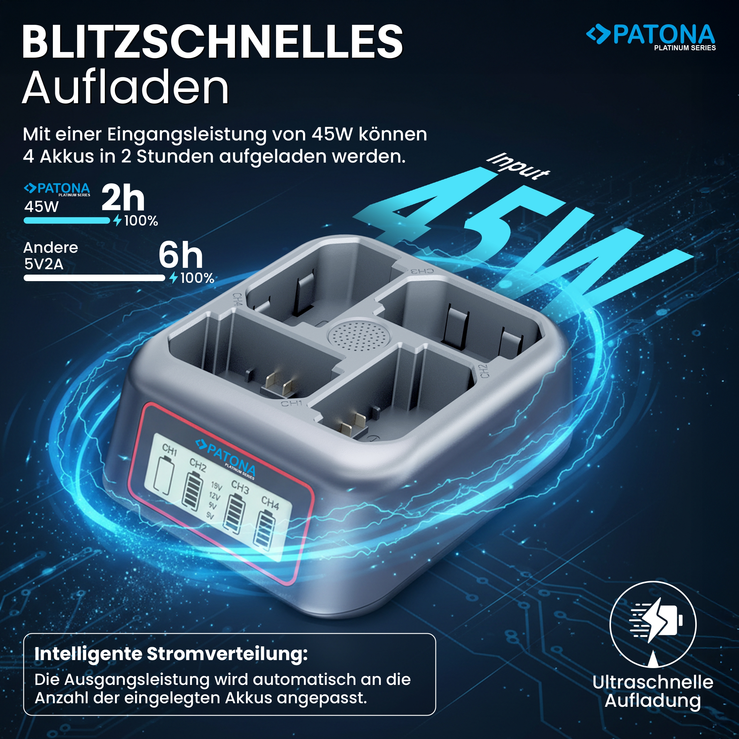 Ladegerät, Batterie, Vierfach, 45W, USB-C