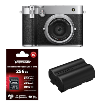 Fujifilm GFX100RF silber + Voigtländer 256GB SDXC UHS-II 280/250 MB/s + NP-W235 Akku
