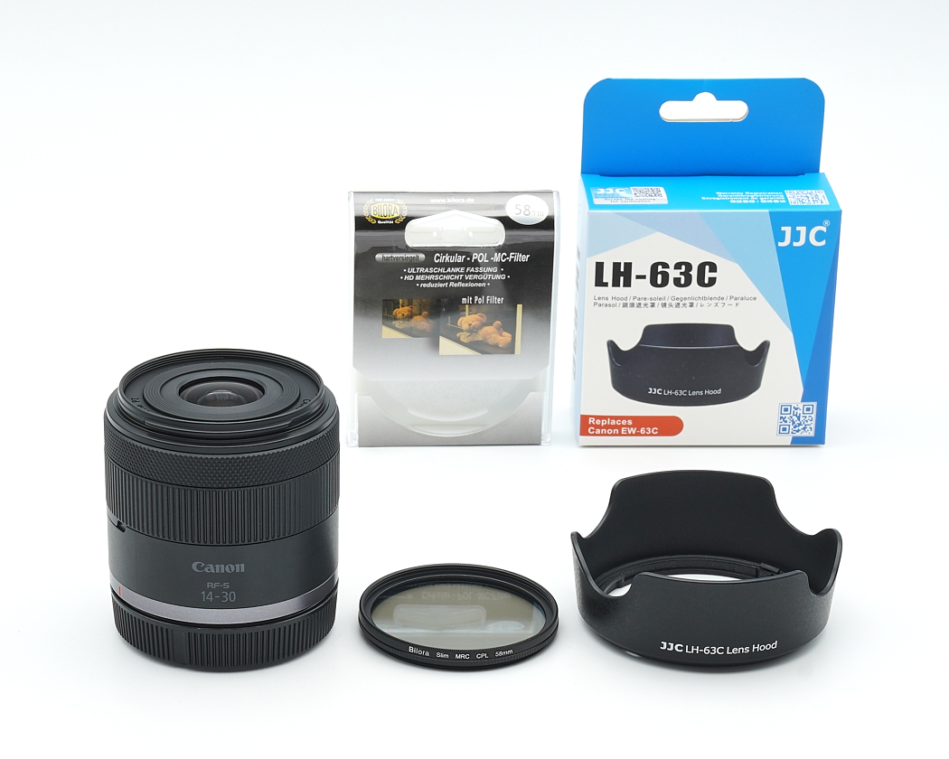 Canon RF-S 14-30mm 4.0-6.3 IS STM PZ + Gegenlichtblende EW-63C JJC + BMC Polfilter