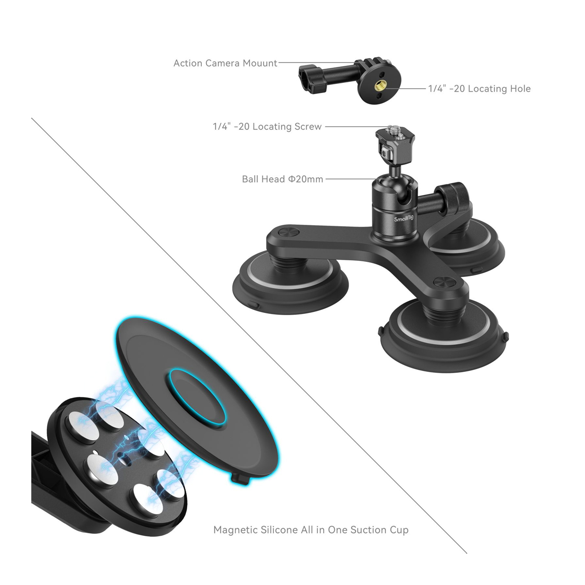 SmallRig 4468 Dreifach Magnetische Saugnapfhalterung  f.Action-Kameras