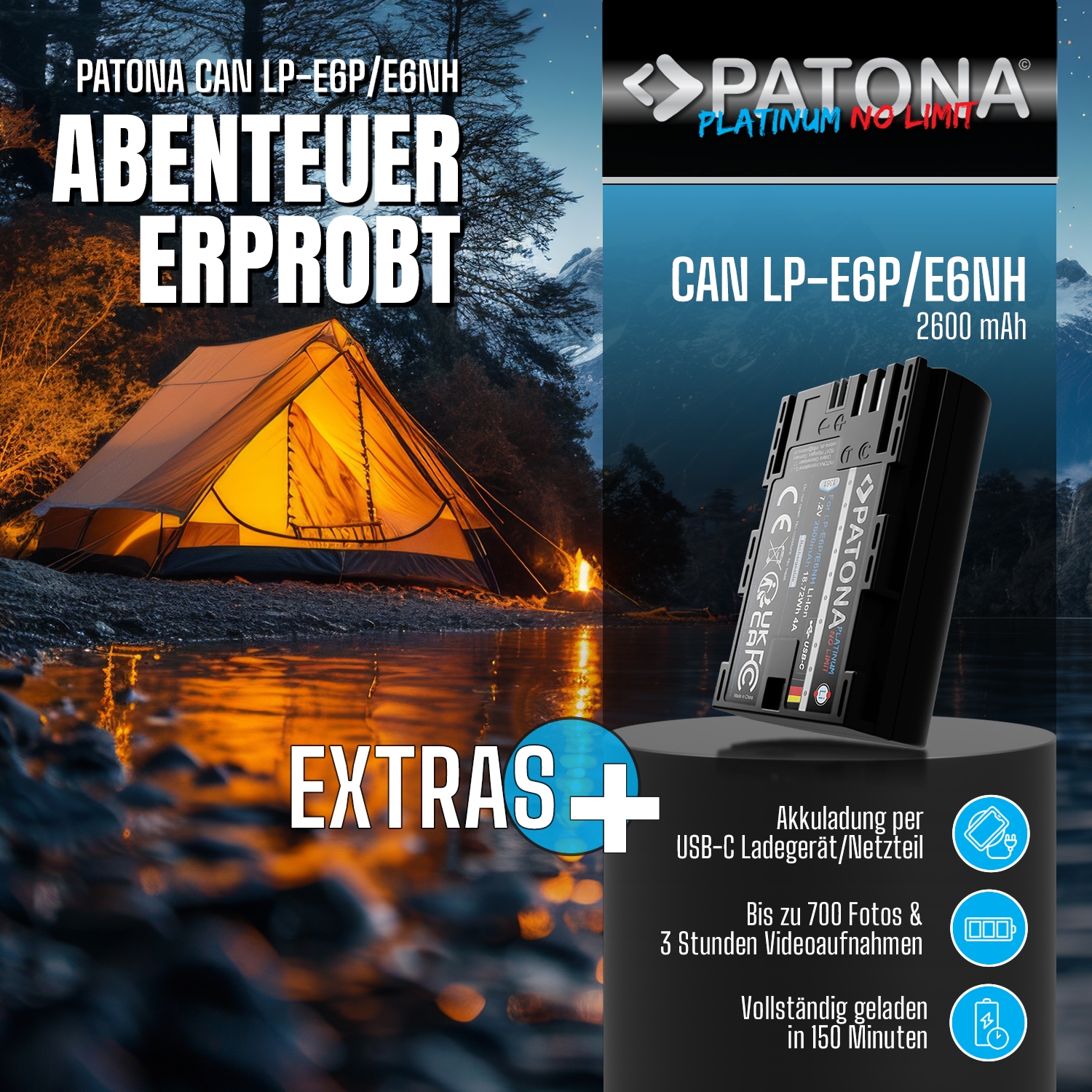 Patona Platinum Akku mit USB-C Input LP-E6P