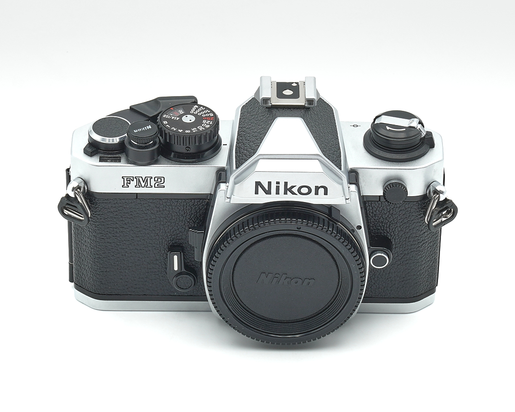 Kamera, Nikon, FM2, Silber-Schwarz, Objektivdeckel