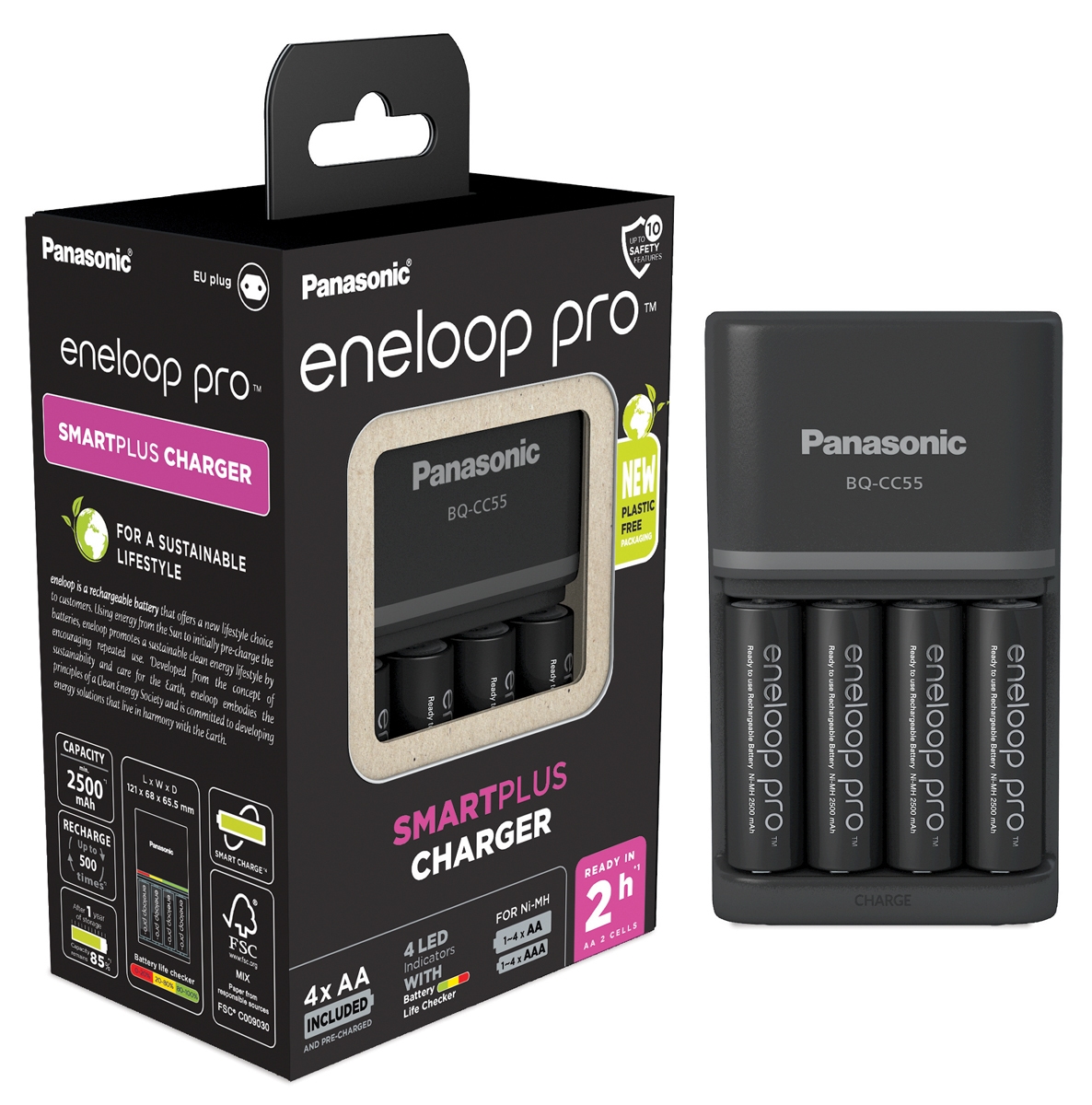 Panasonic eneloop BQCC55 inkl. 4xAA 2500 mAh, Smart & Quick Charger