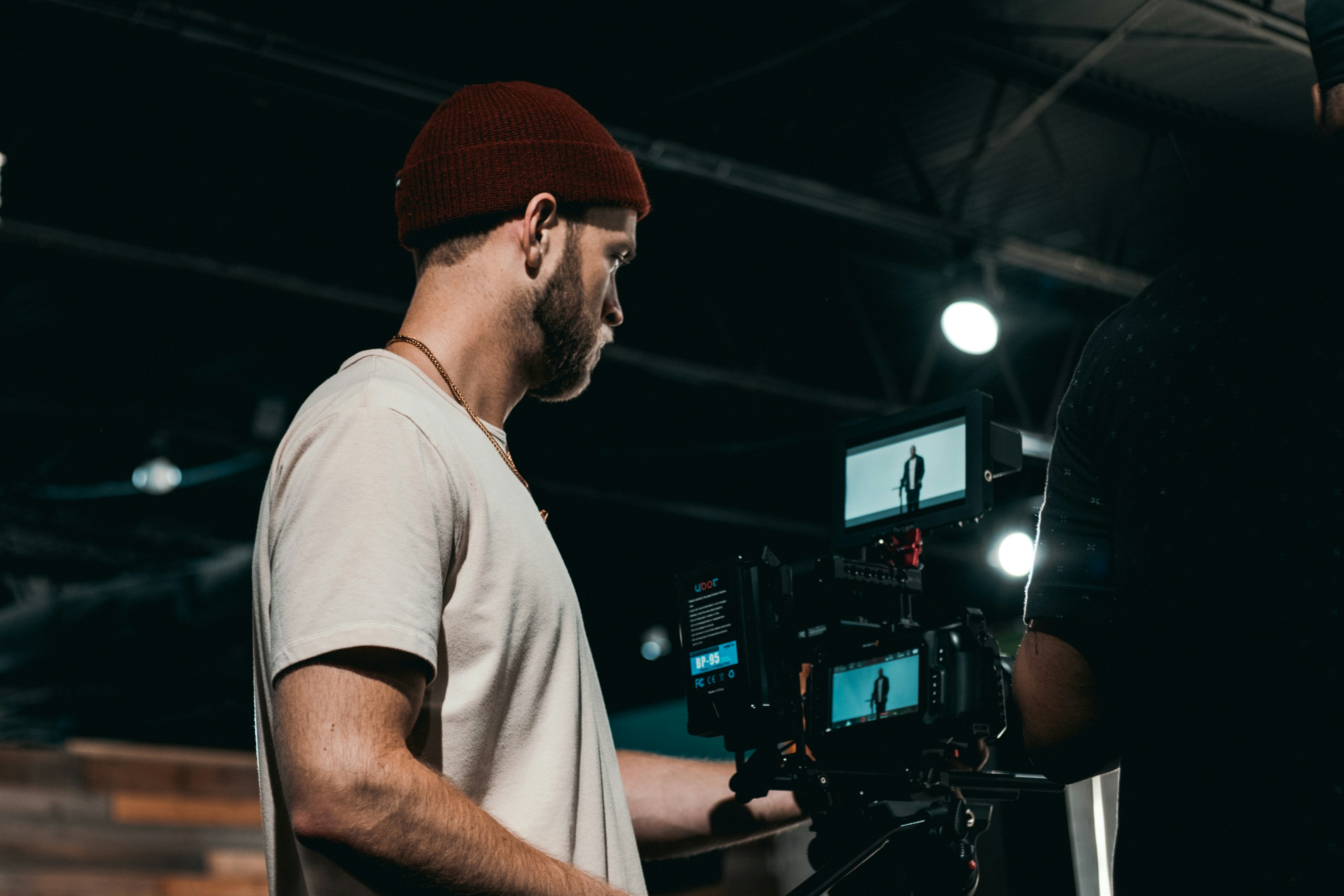 Leasing von Videoequipment bei Foto Mundus – professionell finanzieren und durchstarten Videoproduzent mit professioneller Kameraausrüstung beim Dreh in einem Studio
