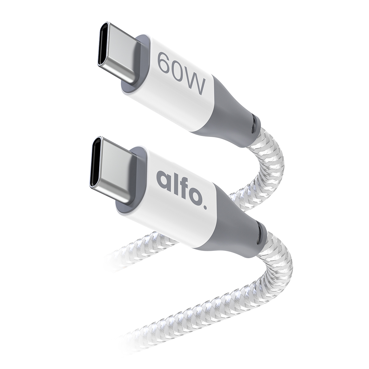 alfo. 60 W USB-C Kabel Nylon, weiß 1,5 m