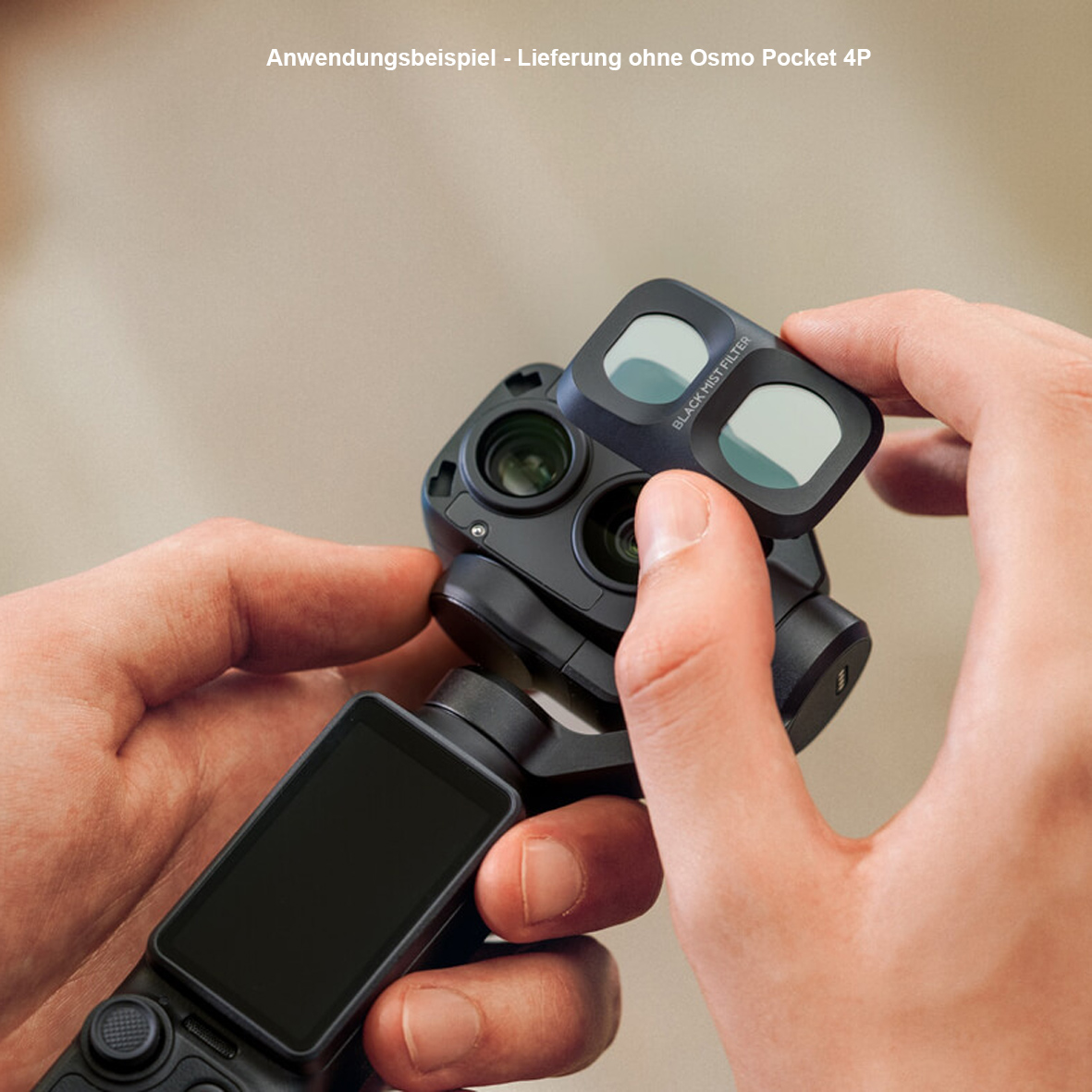 Gimbal, Kamera, Objektiv, Filter, in Händen