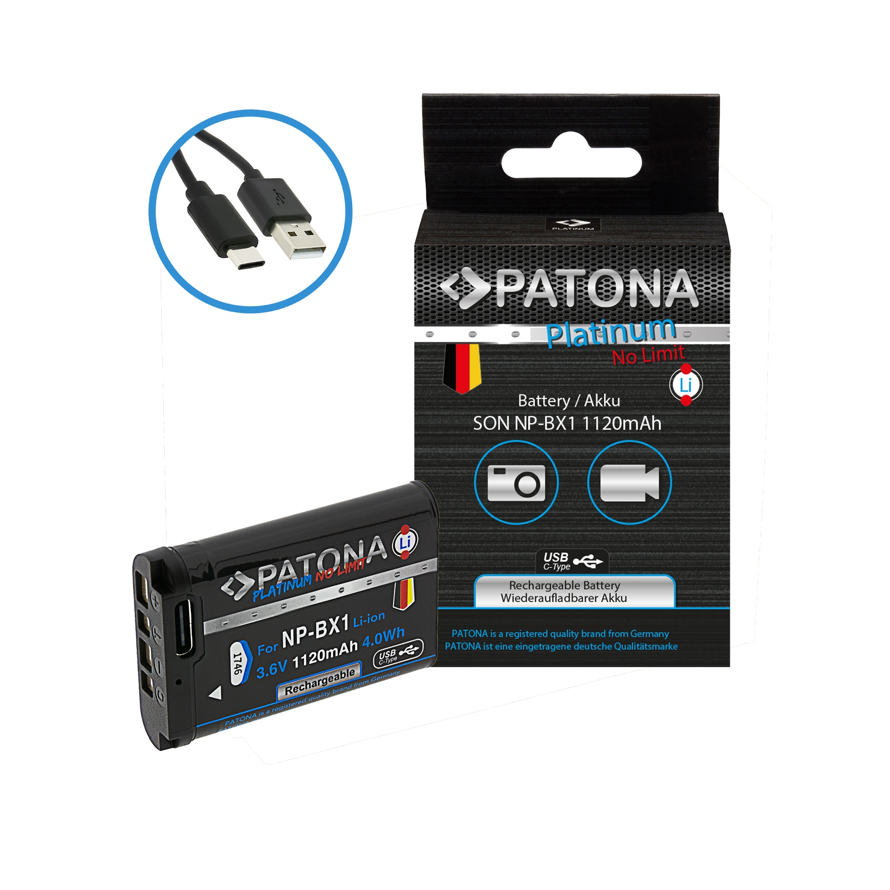 PATONA Platinum Akku mit USB-C wie Sony NP-BX1