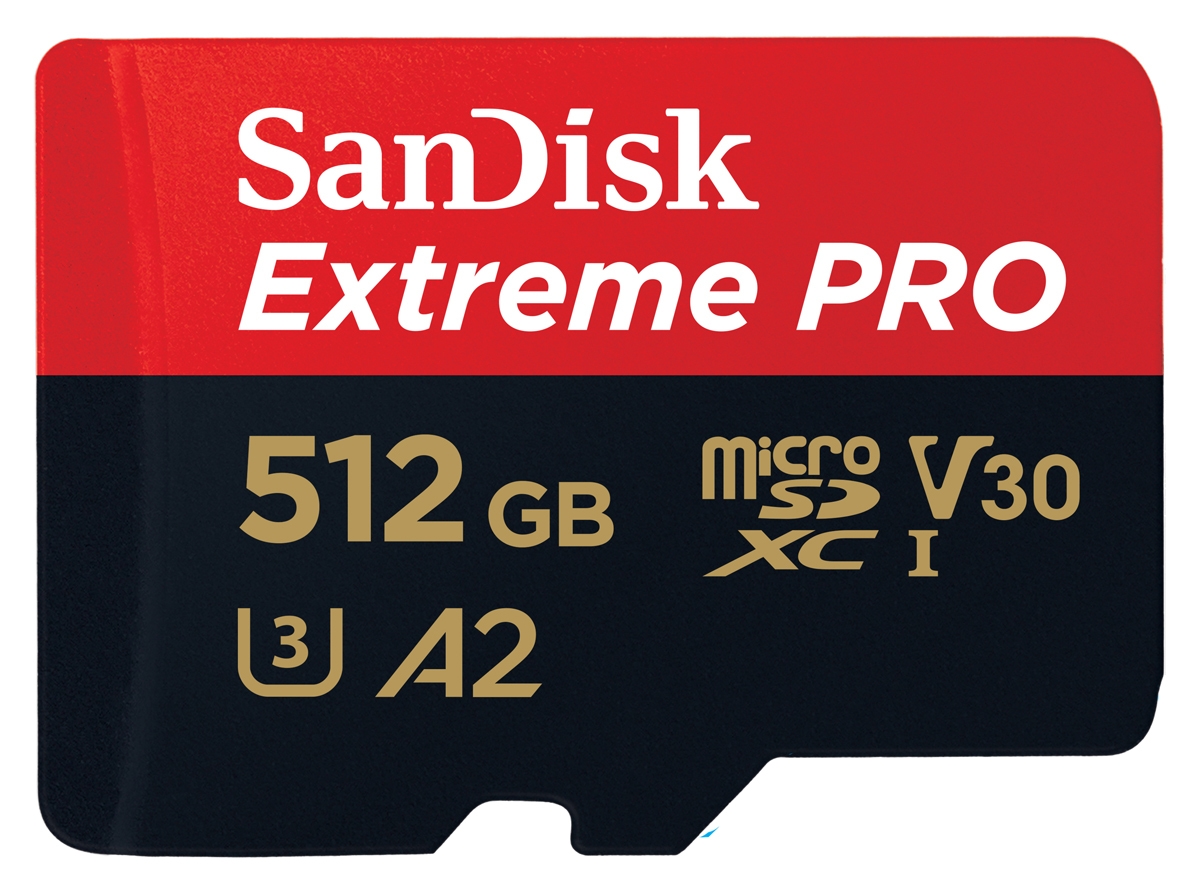 SanDisk Extreme Pro 512GB 200 MB/s micro SDXC UHS-I, U3, V30, A2, C10+ SD Adapter