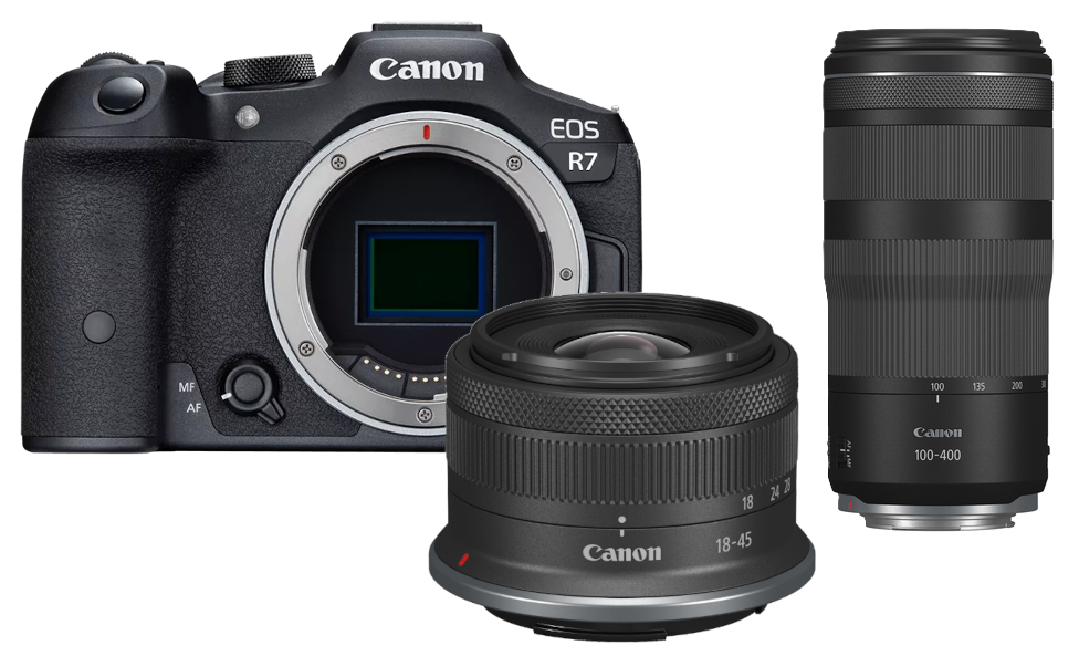 Canon EOS R7 + RF-S 18-45mm 4.5-6.3 IS STM + RF 100-400mm 5.6-8 IS USM
