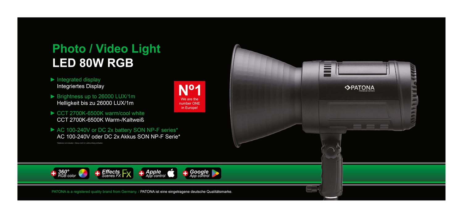PATONA Premium LED professionelles Fotolicht Videolicht LED 80W RGB