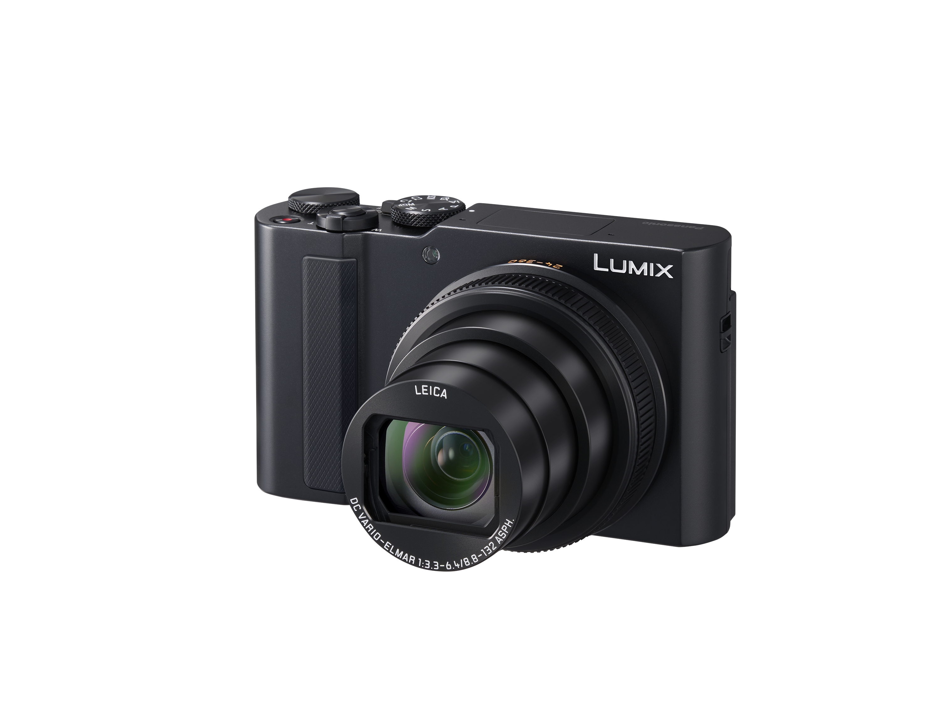 Kompaktkamera, Leica-Objektiv, schwarzer Körper, wechselobjektiv?, Lumix-Marke sichtbar