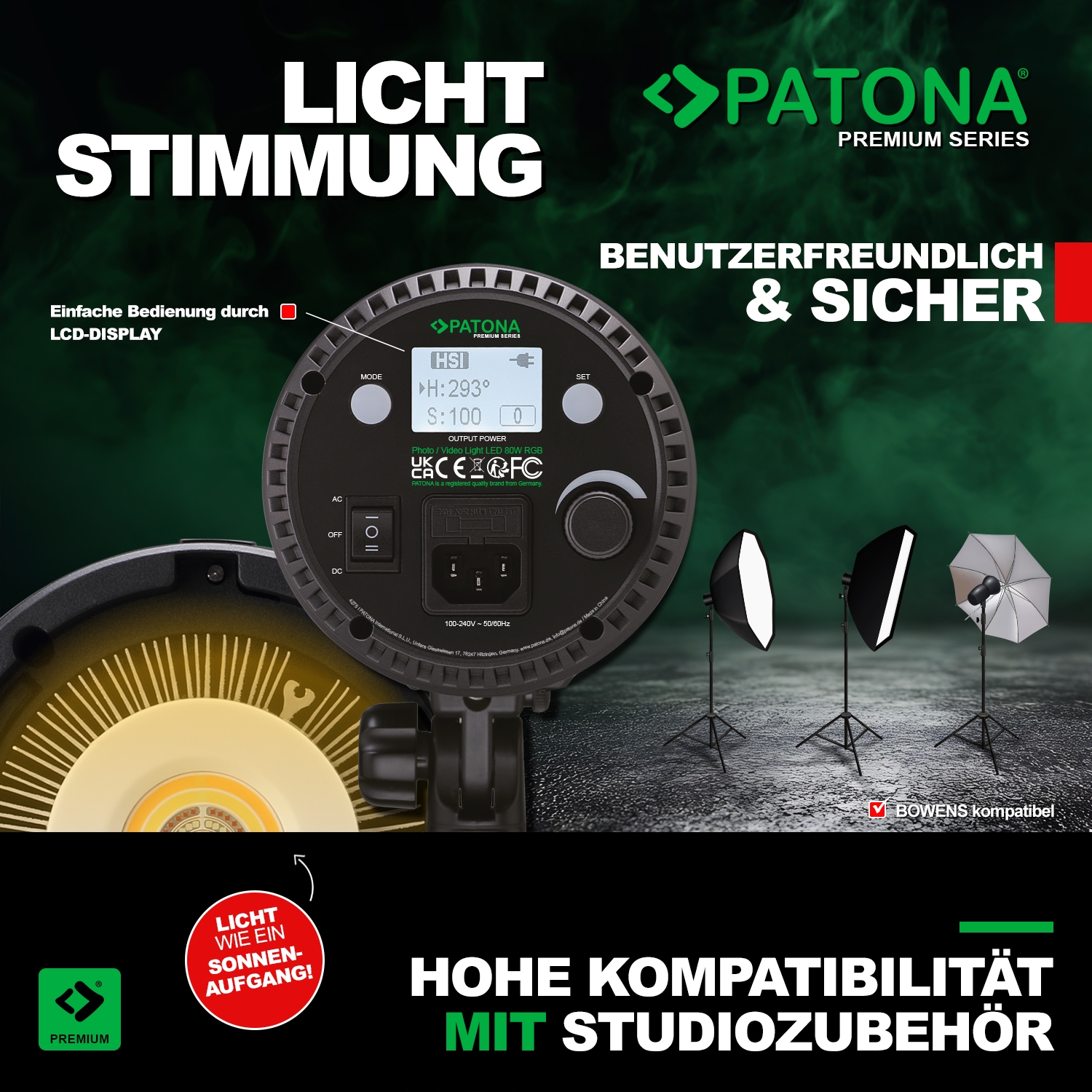 PATONA Premium LED professionelles Fotolicht Videolicht LED 80W RGB
