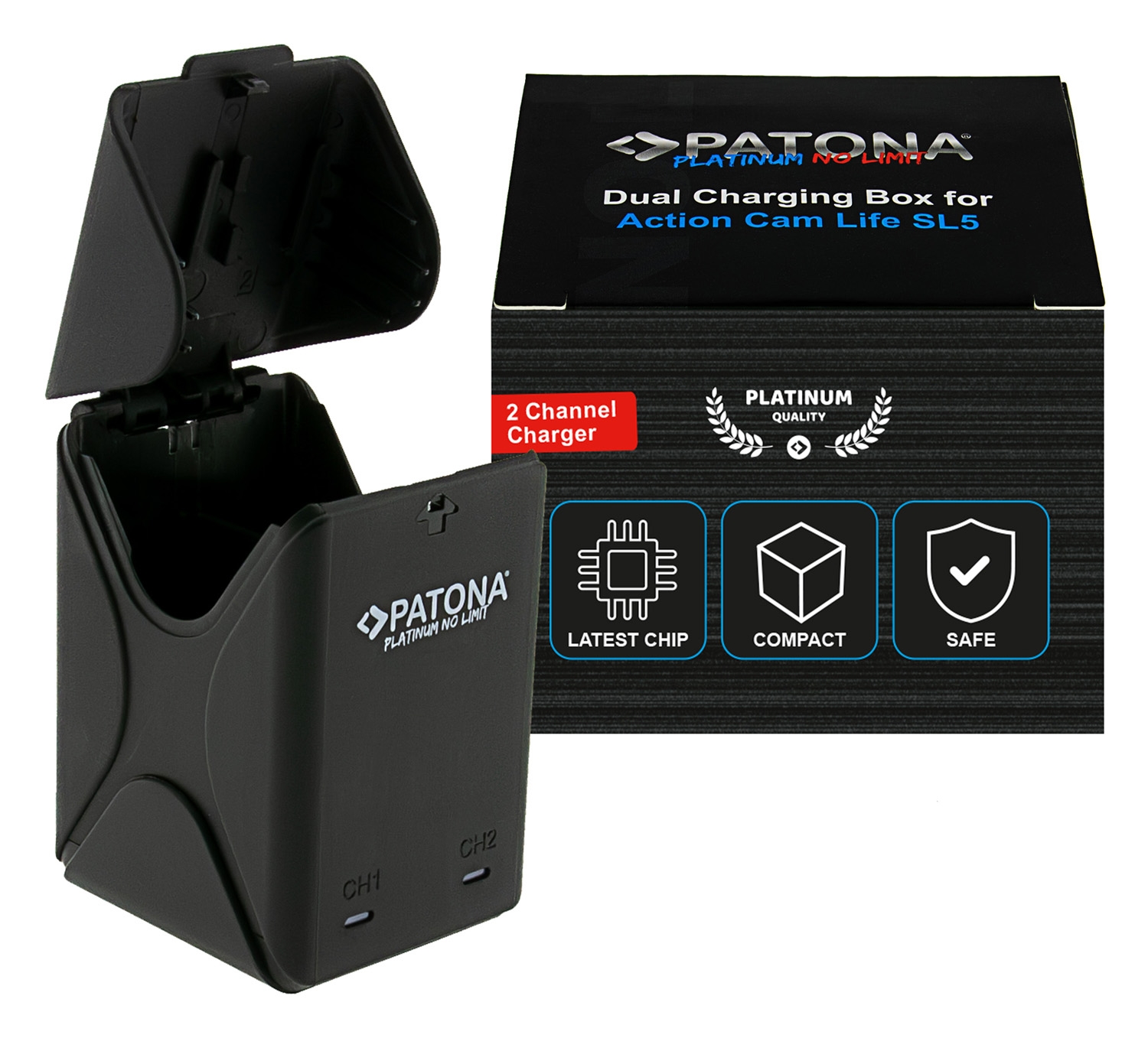 Patona Platinum Dual-Charger Ladebox für Actioncam Life SL5