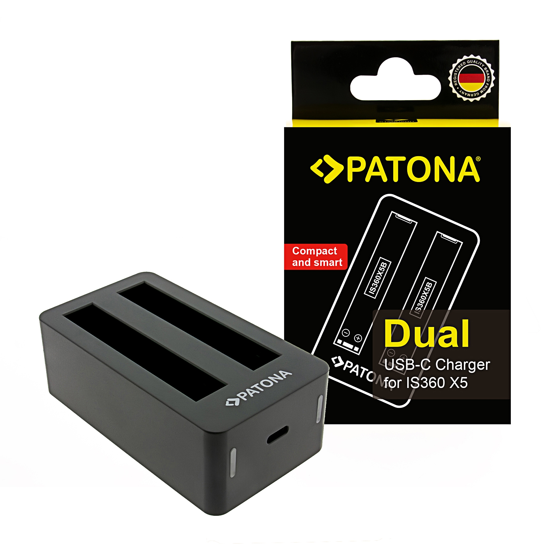 Patona Dual Ladegerät für Insta360 X5 inkl. USB-C Kabel