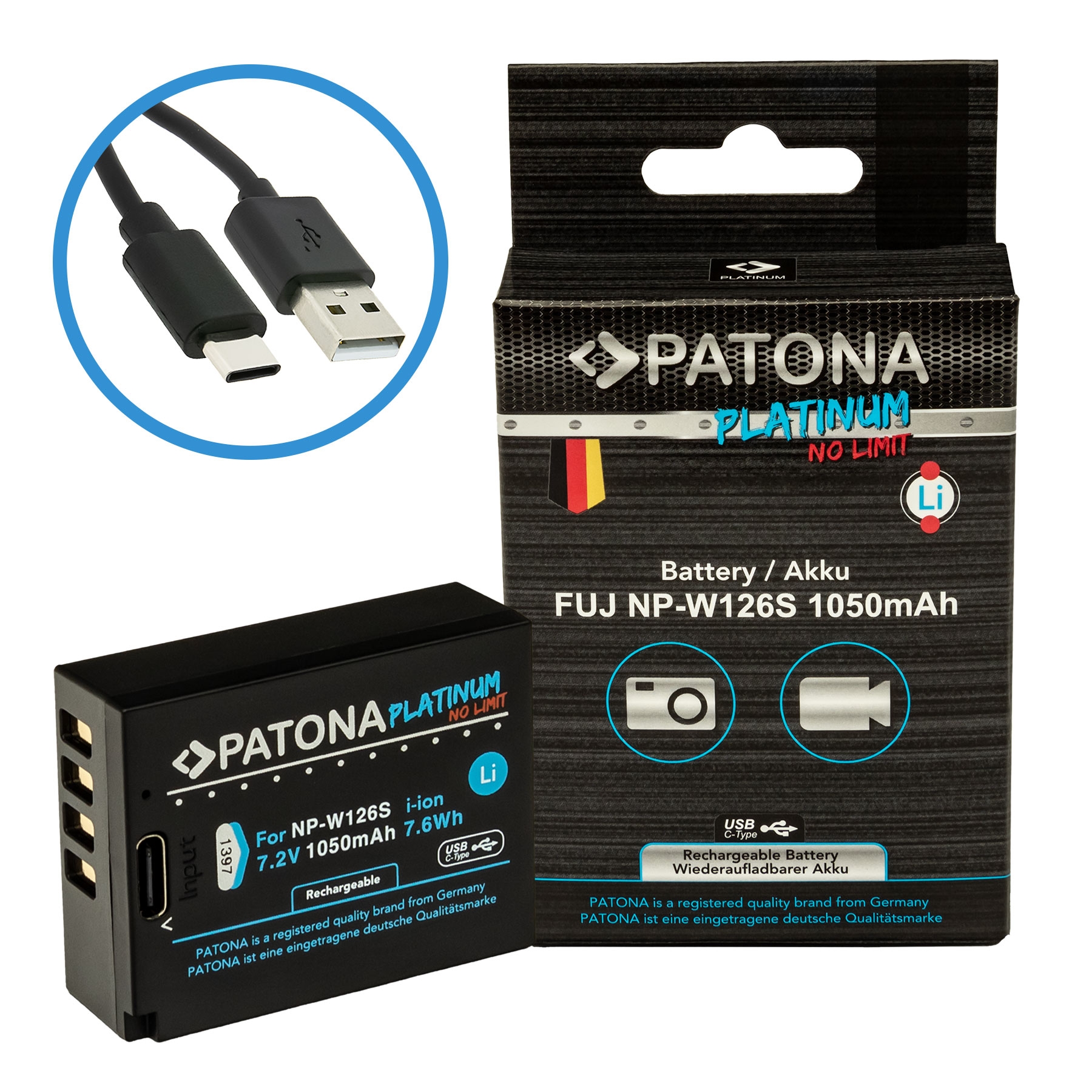 Platinum Akku mit USB-C Input für Fuji NP-W126s