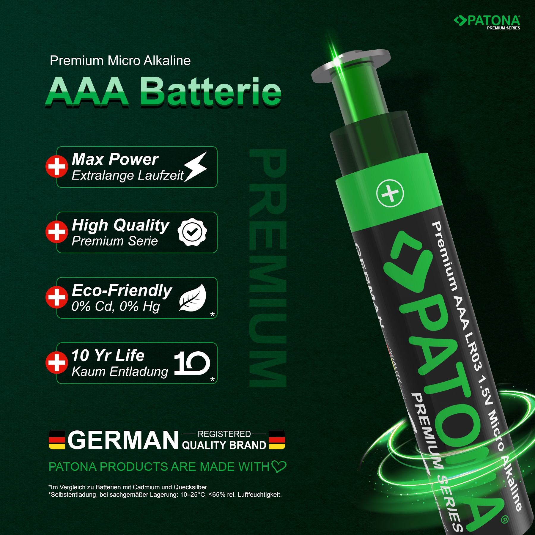 PATONA Premium 10 Stück Alkaline AAA Micro LR03 Batterie