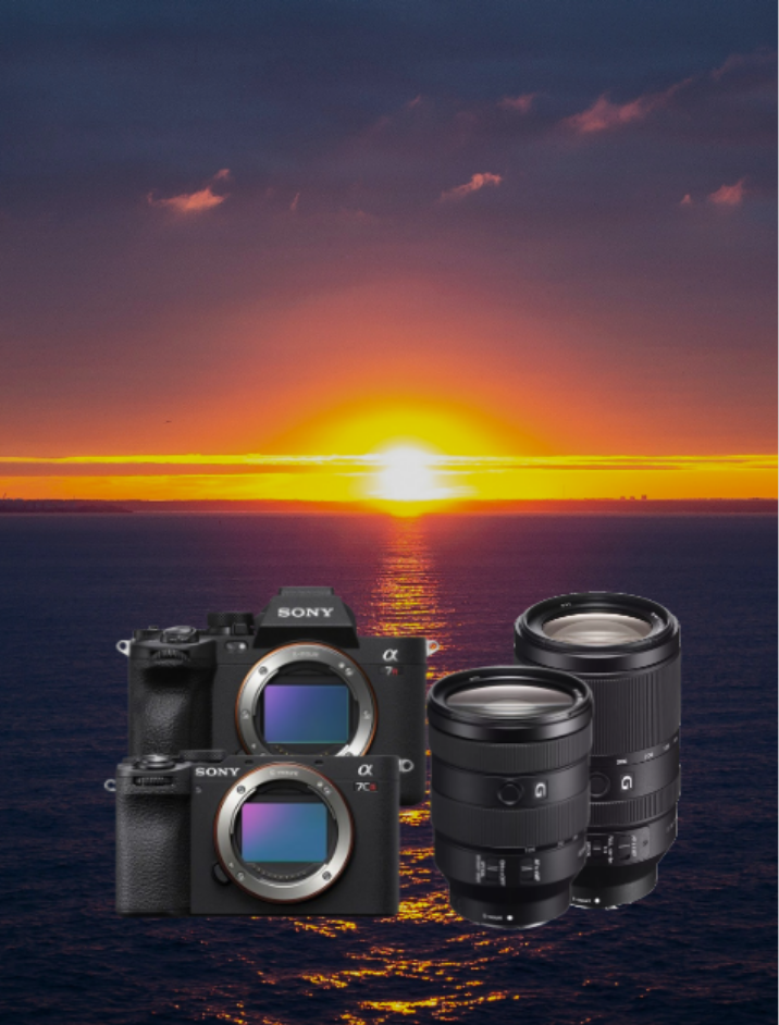 kamera, spiegelreflexlos, Sony, objektive, sonnenuntergang