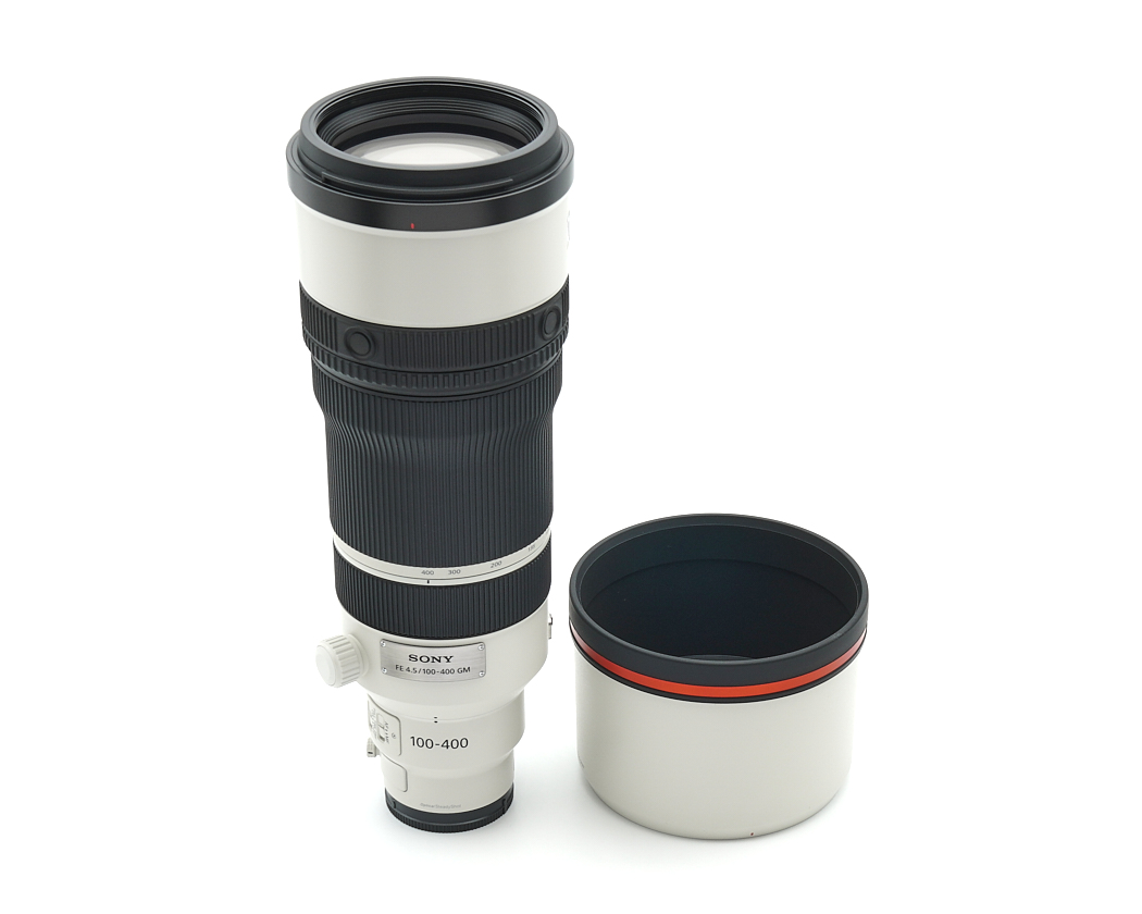 Teleobjektiv, Objektiv, Sony, 100-400mm, weiß-schwarz Ring