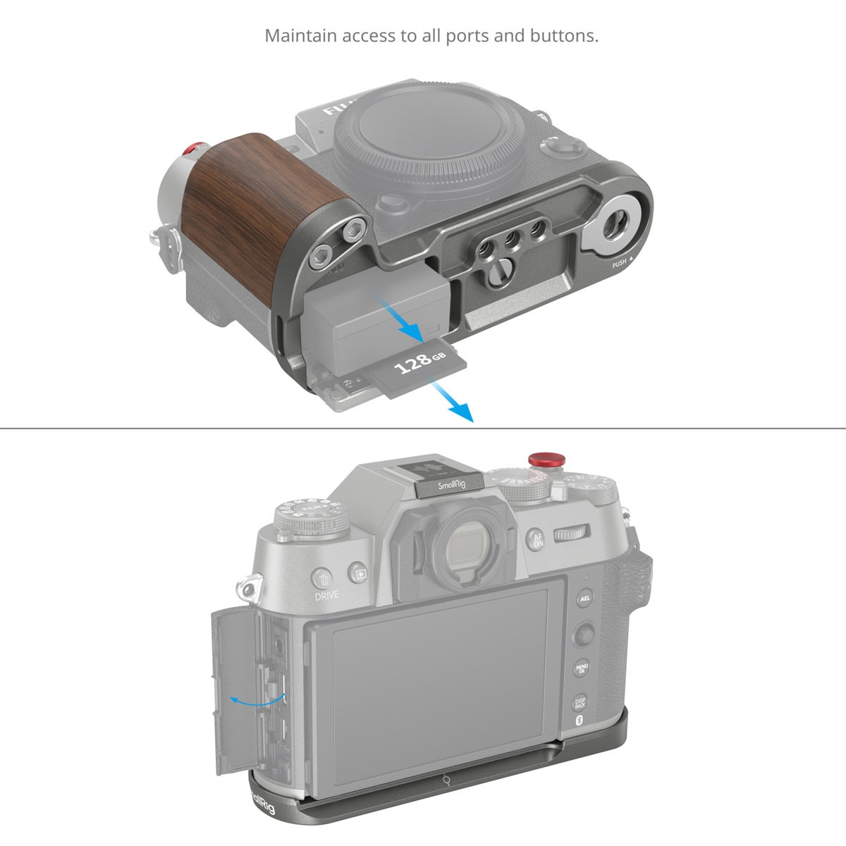 SmallRig 4736 Wooden L-Shape Handle für Fujifilm X-T50 charcoal silver
