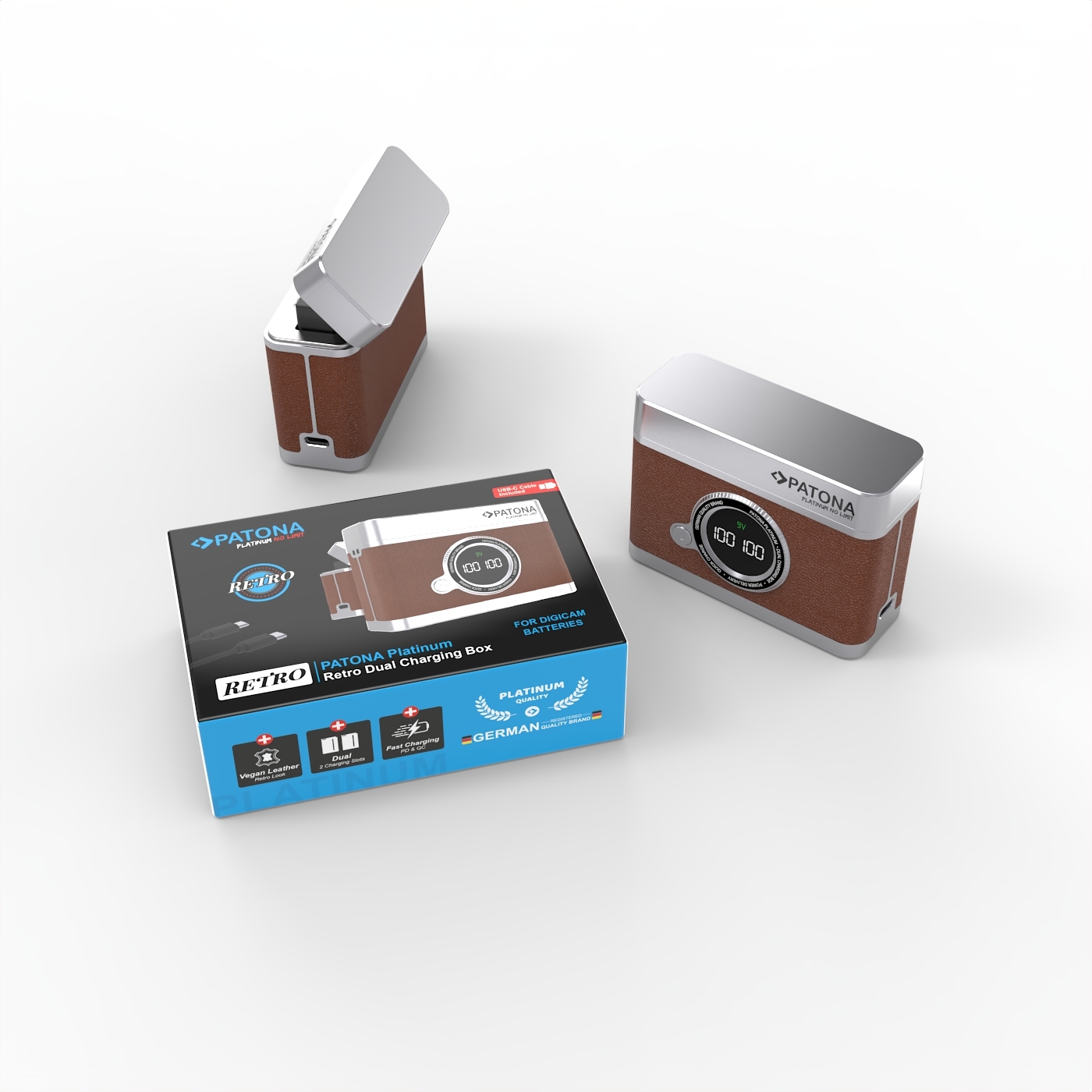 Patona Platinum Retro Dual Ladebox USB-C für Fuji NP-W126