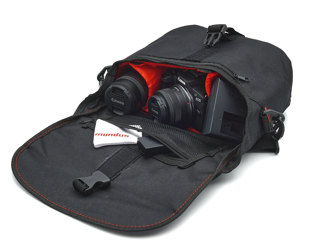 kamera tasche, kamera ausrüstung, spiegellose kamera, roter inneres, gurtband?