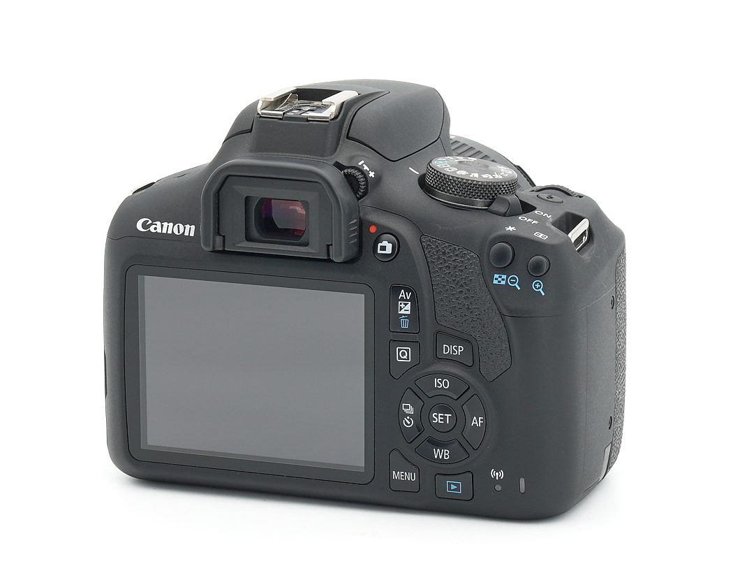 DSLR-Kamera, schwarzes Gehäuse, optischer Sucher, LCD-Bildschirm