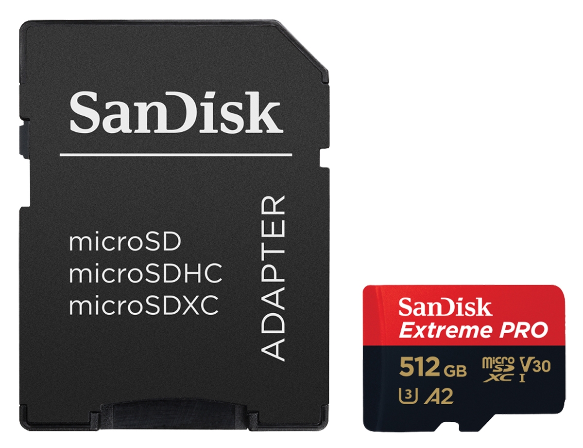 SanDisk Extreme Pro 512GB 200 MB/s micro SDXC UHS-I, U3, V30, A2, C10+ SD Adapter