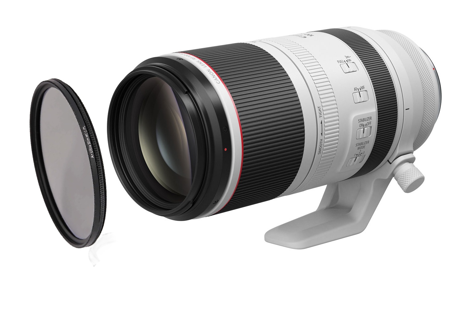 Objektiv, Teleobjektiv, weißer Körper, Metallisch, Auf dem Stativ montiert