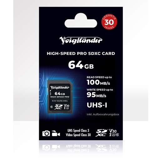 Voigtländer Prof. High-Speed SDXC 64GB UHS-I, Cl10, U3, V30 (100/95 MB/s)
