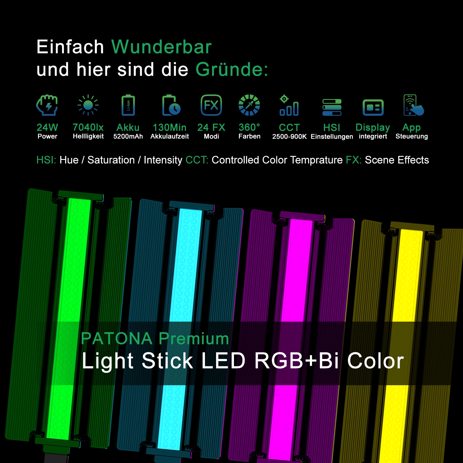 PATONA Premium LED-Stableuchte Schwertleuchte RGB/Bi-Color mit App-Steuerung