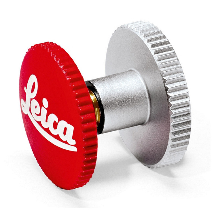 Kamera-Zubehör, Metallknopf, Rot und Silber, Rändelrand, Leica-Logo