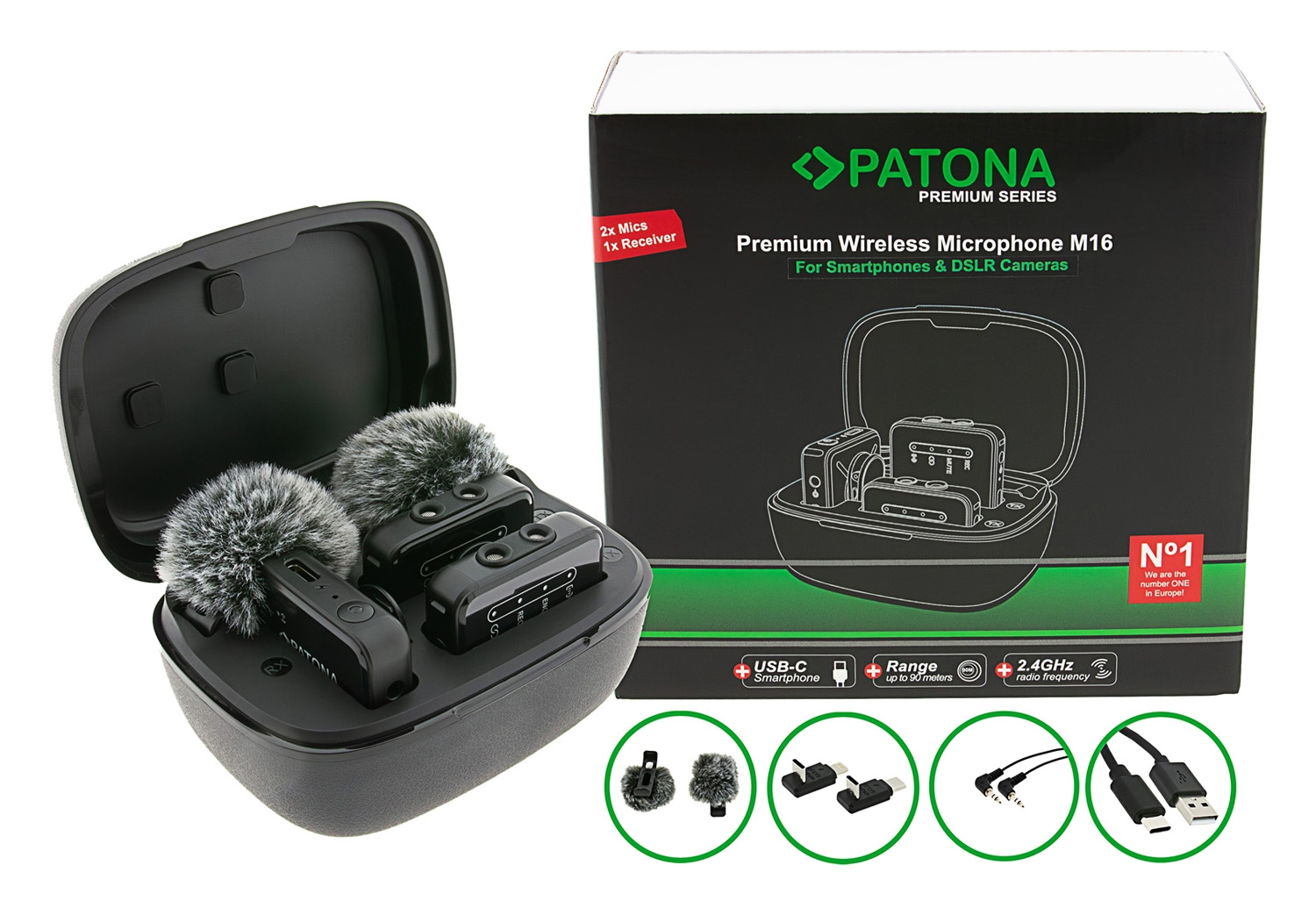PATONA Premium Wireless Mikrofonset M16 mit 2 Sendern und 1 Empfänger